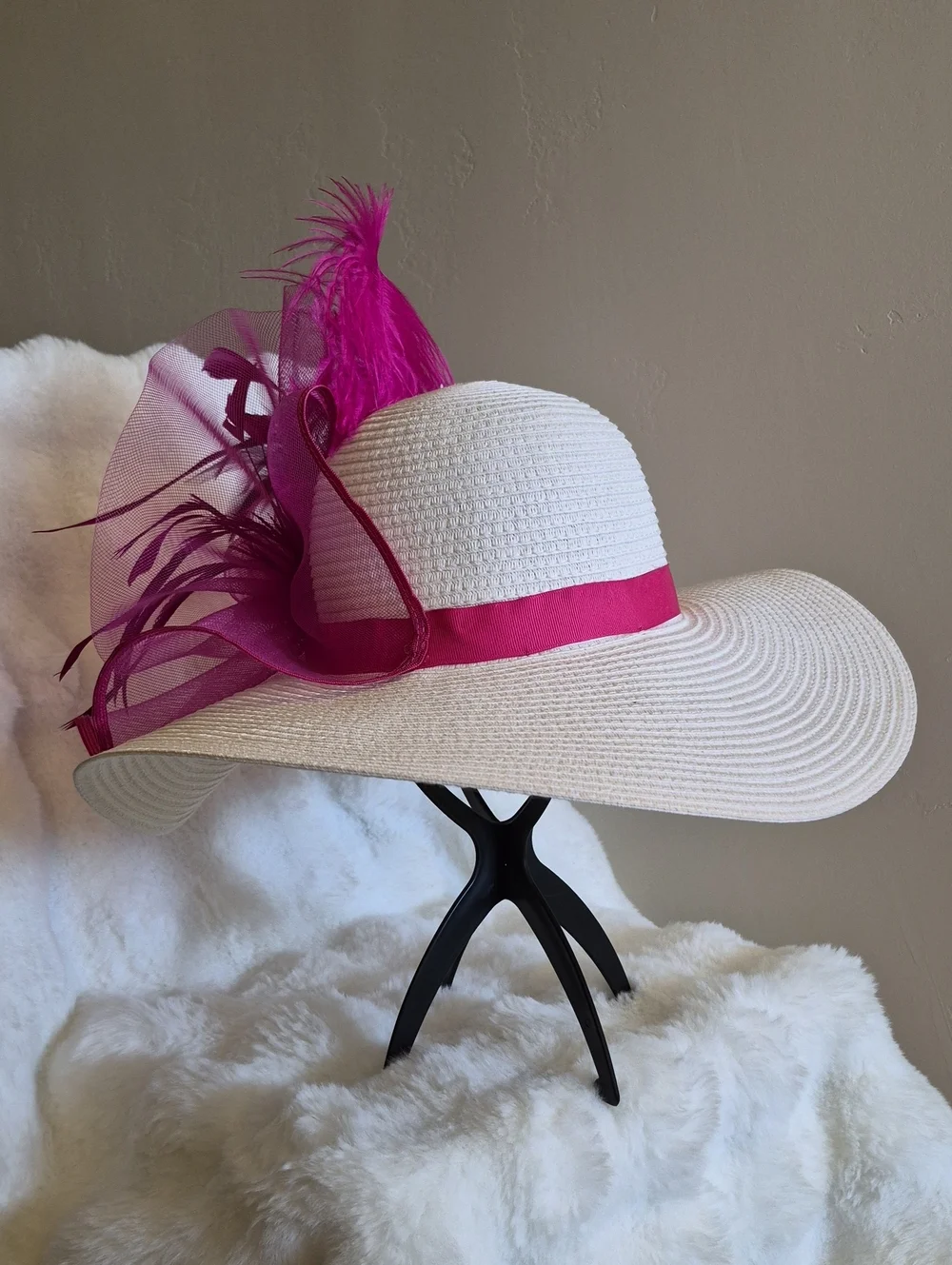 Fuchsia Feather Fascinator Hat Kentucky Derby Church Wedding Tea Party